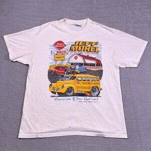 Vintage Hanes Jeff Morel Car Show Graphic Mens White Heavyweight  T-Shirt Size L